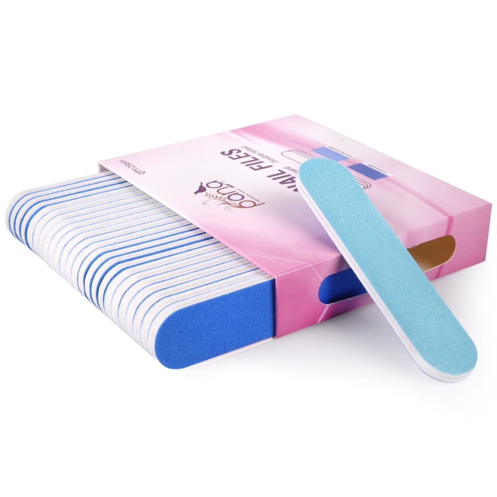 25PCS Mini Size PANA Professional Double Sided Nail Files - Blue, 100/100 Grit - Emery Board Nail Buffering File Manicure Pedicure Nail Polisher Washable