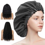 Aquior Shower Cap for Women, Extra Adjustable Shower Caps for Women Double-Layer Waterproof Reusable Hair Cap, Large Size Hair Cap for All Hair,for Girls Spa Bath,Soft and Comfortable (Back)