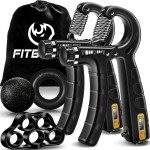 FitBeast Hand Grip Strengthener Workout Kit (5 Pack) - 2 Forearm Adjustable Resistance Grippers, Finger Stretcher, Ring & Stress Relief Ball for Athletes (Black)