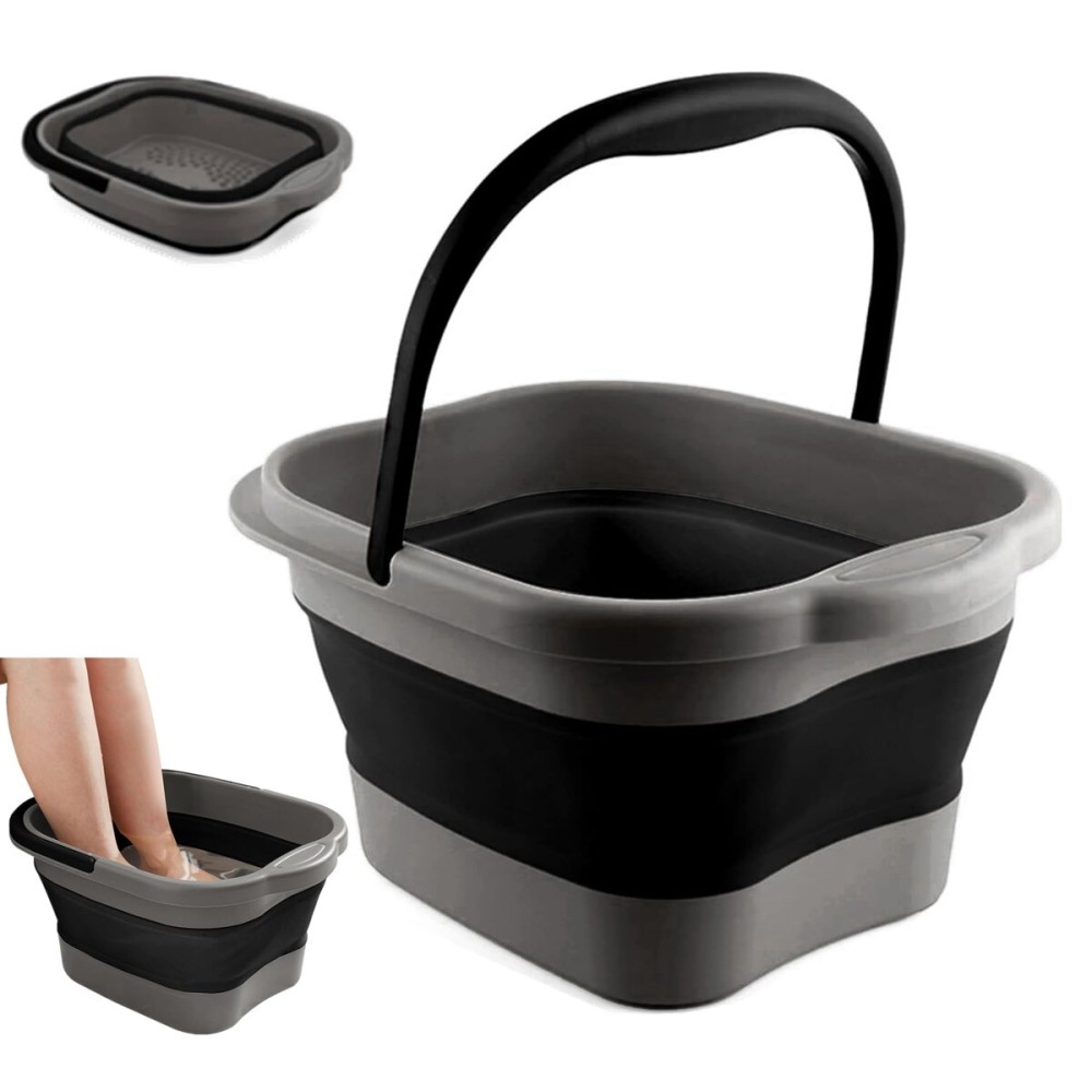 DoroSun Collapsible Foot Tub Feet Soaking Spa Bath with Massager Acupoints for Circulation, Plastic Inflatable Feet Soak Basin Foldable Foot Soaker Bucket Footbath Bowl Tools for Men Adults, Black