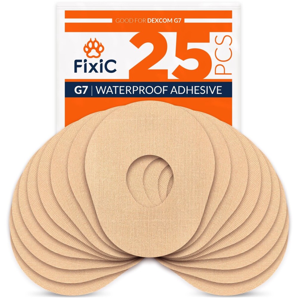 FixiC - Adhesive Patches for G7 & Stelo - 25 Pack Premium Waterproof Adhesive Patches - Pre-Cut Back Paper - Adhesive Patch for G7 - Long Fixation! (Tan)
