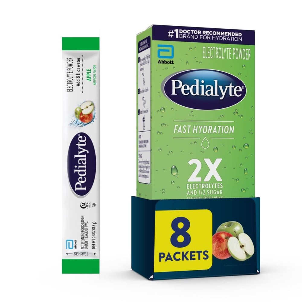 Pedialyte Fast Hydration Electrolyte Powder Packets, Apple, Hydration Drink, 8 Single-Serving Powder Packets