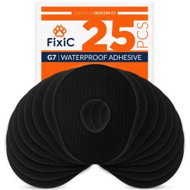 FixiC - Adhesive Patches for G7 & Stelo - 25 Pack Premium Waterproof Adhesive Patches - Pre-Cut Back Paper - Adhesive Patch for G7 - Long Fixation! (Black)