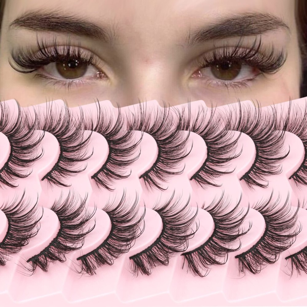 Geeneiya Lashes Wispy Mink Natural Eyelashes Spikes Lash Extensions Look Fluffy False Eyelashes 18mm Long Strip Lashes Cat Eye Eyelashes Fairy Look 7 Pairs Multipack