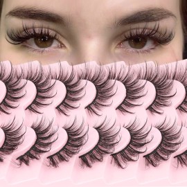 Geeneiya Lashes Wispy Mink Natural Eyelashes Spikes Lash Extensions Look Fluffy False Eyelashes 18mm Long Strip Lashes Cat Eye Eyelashes Fairy Look 7 Pairs Multipack