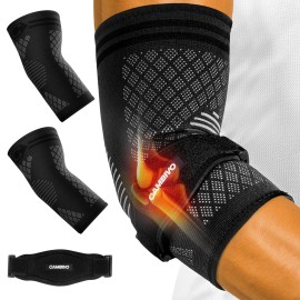 CAMBIVO Elbow Brace Set, 2Pcs Elbow Sleeves & 1Pcs Tennis Elbow Brace for Women and Men, Adjustable Elbow Strap for Tennis & Golfer\'s Elbow, Workout, Weightlifting, Daily Use