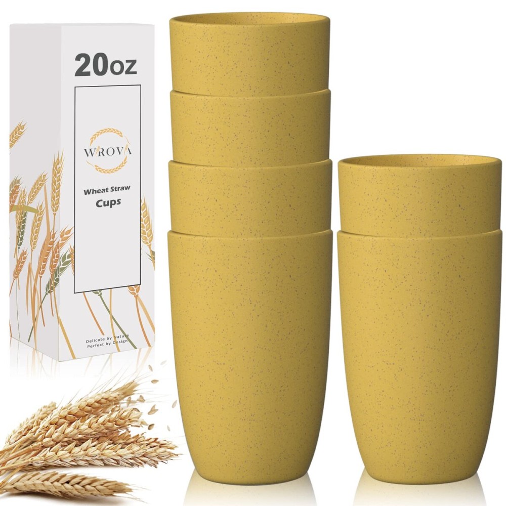 Wheat Straw Cups 6 PCS Good Alternative to Plastic Reusable Cups 20 oz Unbreakable Drinking Cup Reusable Dishwasher Safe Water Plastic Glasses Yellow Color