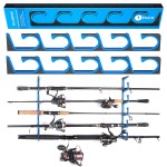 PLUSINNO H5 Horizontal Fishing Rod/Pole Holders for Garage, Wall or Ceiling Mounted Fishing Rod Rack, Aviation Aluminum Fishing Pole Holder Holds up to 5 Rod or Combos or Nets Storage Racks