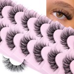 False Eyelashes Natural Wispy D Curl False lashes Clear Band zanlufly Russian Strip Lashes Fluffy Eyelashes 3D Effect Cat Eye False Eyelashes 7 Pairs Pack