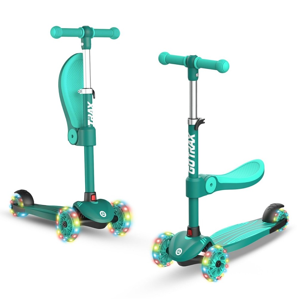Gotrax KS3 Kids Kick Scooter, LED Lighted Wheels, Adjustable Height Handlebars and Removable Seat, Lean-to-Steer & Widen Anti-Slip Deck, 3 Wheel Scooter for Kids Ages 2-8 and up to 100 Lbs (Green)