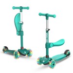 Gotrax KS3 Kids Kick Scooter, LED Lighted Wheels, Adjustable Height Handlebars and Removable Seat, Lean-to-Steer & Widen Anti-Slip Deck, 3 Wheel Scooter for Kids Ages 2-8 and up to 100 Lbs (Green)