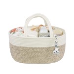 Large Baby Diaper Caddy Organizer for Girl Boy Rope Nursery Storage Bin Basket Portable Holder Tote Bag for Changing Table Car Travel Baby Shower Gifts Newborn Registry Must Haves White and Brown