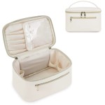 Wandering Nature Makeup Bag, Travel Make Up Organizer Cosmetic Brush Bags Case for Women in Vegan Leather, Milky White, Patent Pending