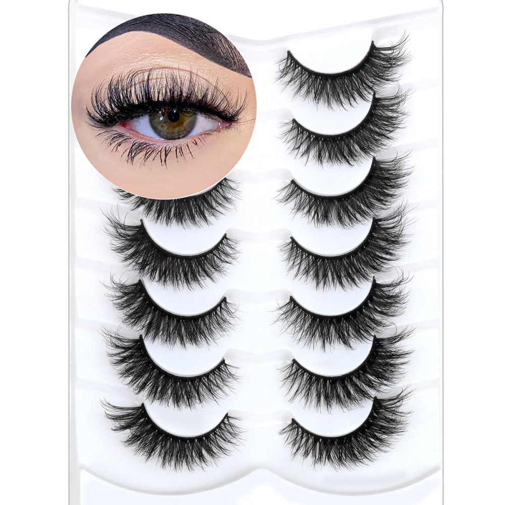 Veleasha Eyelashes Fluffy and Lightweight Fake Eyelashes Natural Look Wispy Faux Mink Lashes 7 Pairs Pack 100% Handmade Luxury Cat Eye Lashes (614)