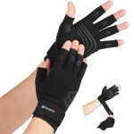 Duerer Arthritis Compression Gloves with Straps, Women Men for RSI, Carpal Tunnel, Rheumatoid, Tendonitis, Hand Pain, Hand Support. Fingerless Gloves for Computer Typing and Daily work (Black, XL)