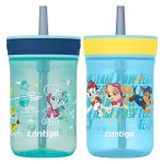 Contigo Leighton Kids Water Bottle, 2-Pack, 14oz, Paw Patrol, Spill-Proof, Dishwasher Safe Tumbler with Straw, Blue and Yellow