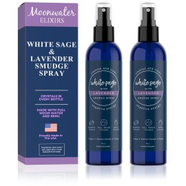 White Sage Smudge Spray for Spiritual Cleansing & Aura Protection, Sage & Lavender Smudging - Cleansing Negative Energy & Protection, Clear Quartz Reiki Energized Aromatherapy Room Mist 2X 8oz