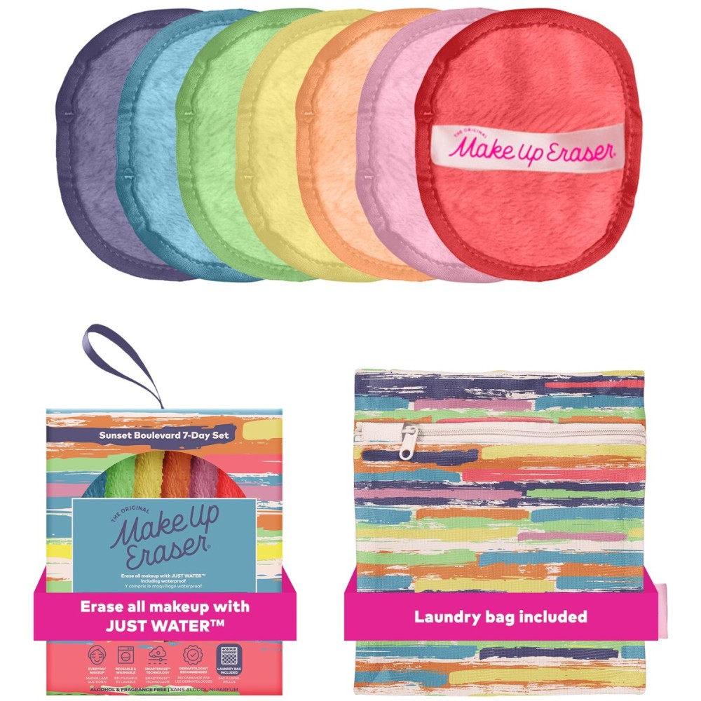 The Original Makeup Eraser 7-Day Set, Erase All Makeup with Just Water, Including Waterproof Mascara, Eyeliner, Foundation, Lipstick, Sunscreen, and More! Sunset Boulevard, 7ct.