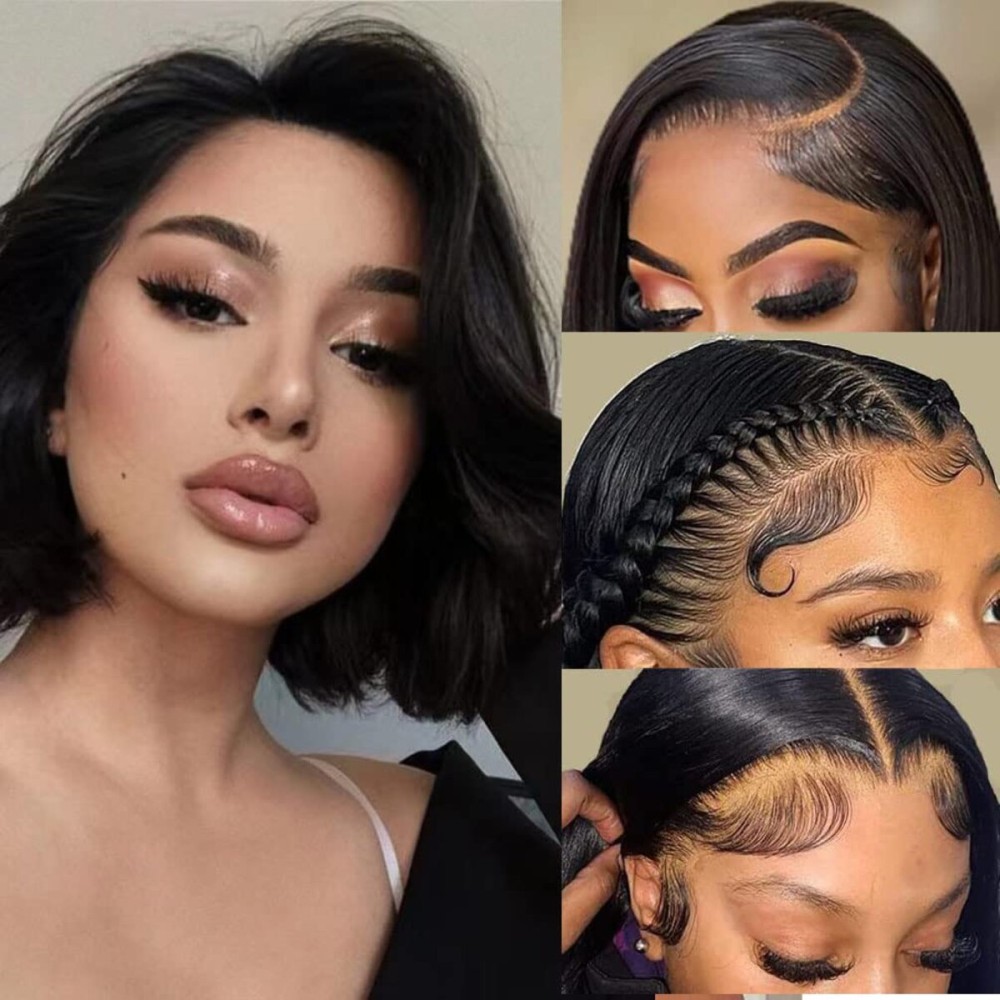 Srakuw Bob Wig Human Hair 13x4 Lace Front Wigs for Black Women Pre Plucked 180 Density Brazilian Wet and Wavy Human Hair Wigs HD Lace Frontal Wig (10 Inch)