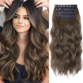 4Pcs Synthetic Clip in Hair Extensions, 20 Inches Long Curly Hair Extensions Clip ins (Color:Medium Brown)
