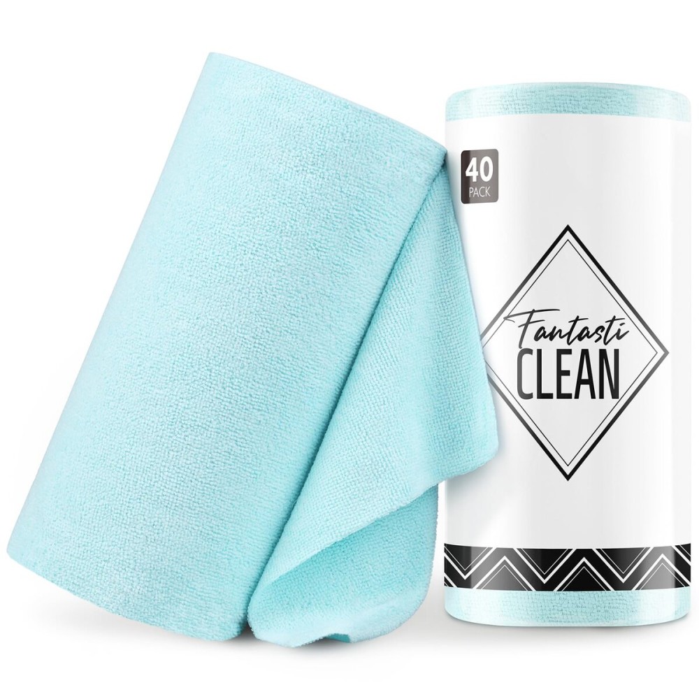 Fantasticlean Microfiber Cleaning Cloth Roll -40 Pack, Tear Away Microfiber Towels, 12 x 12, Reusable, Washable, Scratch Free, Ultra Absorbent Dishcloth for Car, Home Supplies, Pet, Kitchen (Blue)
