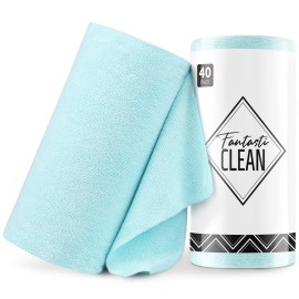 Fantasticlean Microfiber Cleaning Cloth Roll -40 Pack, Tear Away Microfiber Towels, 12 x 12, Reusable, Washable, Scratch Free, Ultra Absorbent Dishcloth for Car, Home Supplies, Pet, Kitchen (Blue)
