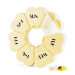 MOLN HYMY Large Weekly Pill Box 7 Day, Pill Case Organizer, Flower Pill Container Once Daily, Round Medicine Dispenser for Vitamin/Fish Oil/Medication/Supplement (Yellow)
