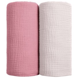 lulumoon Muslin Swaddle Blanket Baby - Cotton Swaddling Blanket Soft Baby Receiving Blankets Neutral 2Pack(Pink)