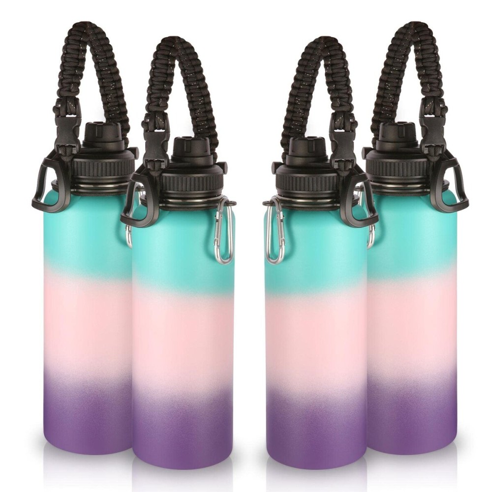 Volhoply Insulated Water Bottles Bulk 4 Pack, 40 oz Reusable Stainless Steel Sports Bottle with Paracord Handle & Spout Lid,Double Wall Metal Travel Water Flask with Wide Mouth(Gradient Color,4 Set)