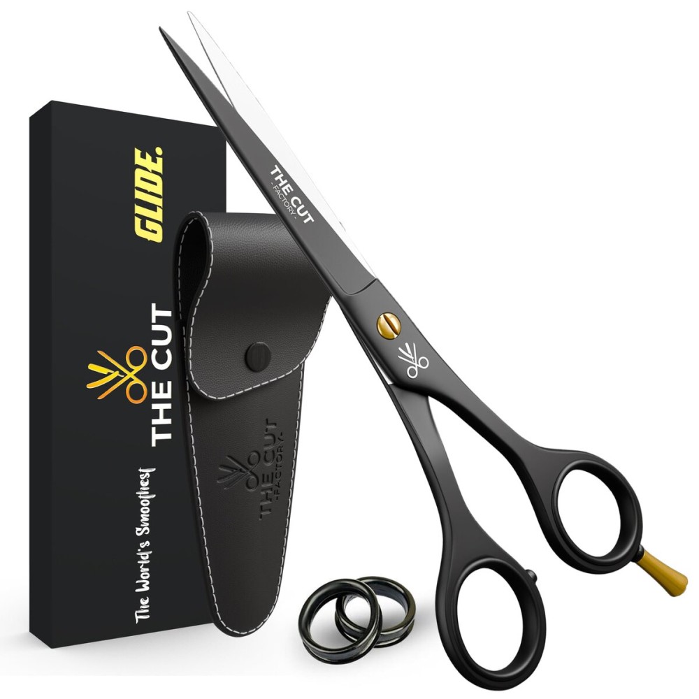 The Cut Factory- Hair Cutting Scissors & Straight Razor Barber Kit with Leather Pouch - Professional Hair Scissors, Barber Scissors & Razor with 20 Replaceable Blades
