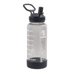 Takeya Tritan 32 oz Motivational Water Bottle with Straw Lid - Durable, BPA-Free - With Time Marker - Leakproof & Non-Slip Bumper - Stormy Black