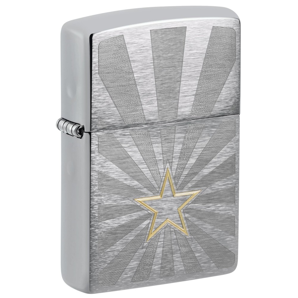 Zippo Star Design Brushed Chrome Pocket Lighter