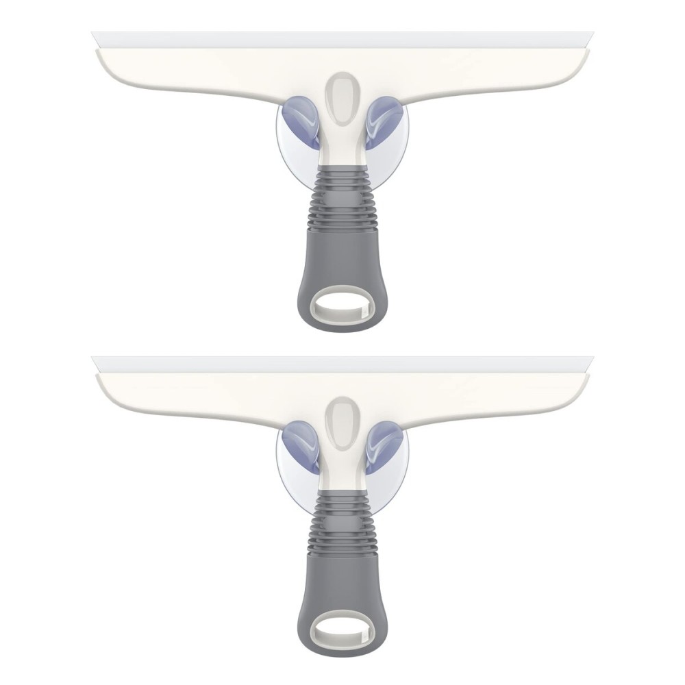 MR.SIGA Multi-Purpose Silicon Squeegee for Window, Glass, Shower Door, Car Windshield, Heavy Duty Window Scrubber, Includes Suction Hook, 10 inch, White & Gray, 2 Pack