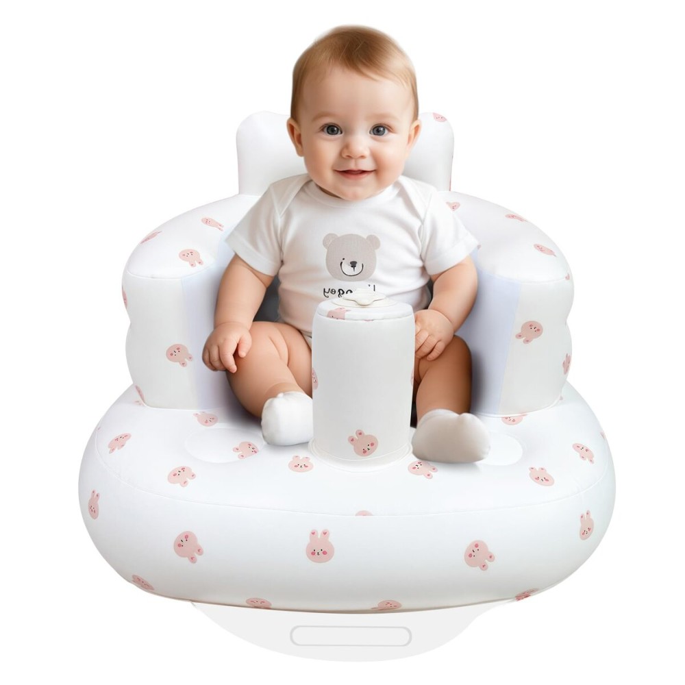 AirSwim Inflatable Baby Chair, Inflatable Baby Seat for Babies 3 Months and Up, Summer Blow Up Chair with Built in Air Pump, Bumbo Seat for Learning to Sit, Palying, Camping, Rabbit