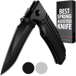 Grand Way Pocket Knife for Men - 3.5 Sharp Folding Black Blade - Tactical Knives with Liner Lock Aluminum Handle and Clip - Cool for Camping Work Survival - Birthday Gifts for Dad 140106 B