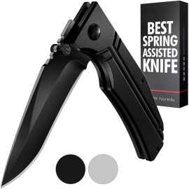 Grand Way Pocket Knife for Men - 3.5 Sharp Folding Black Blade - Tactical Knives with Liner Lock Aluminum Handle and Clip - Cool for Camping Work Survival - Birthday Gifts for Dad 140106 B