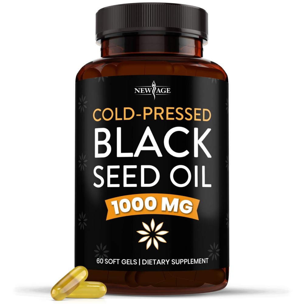 NEW AGE Black Seed Oil Softgel Capsules - Premium Cold-Pressed Nigella Sativa Producing Pure Black Cumin Seed Oil - Non-GMO & Vegetarian (60 Softgels)