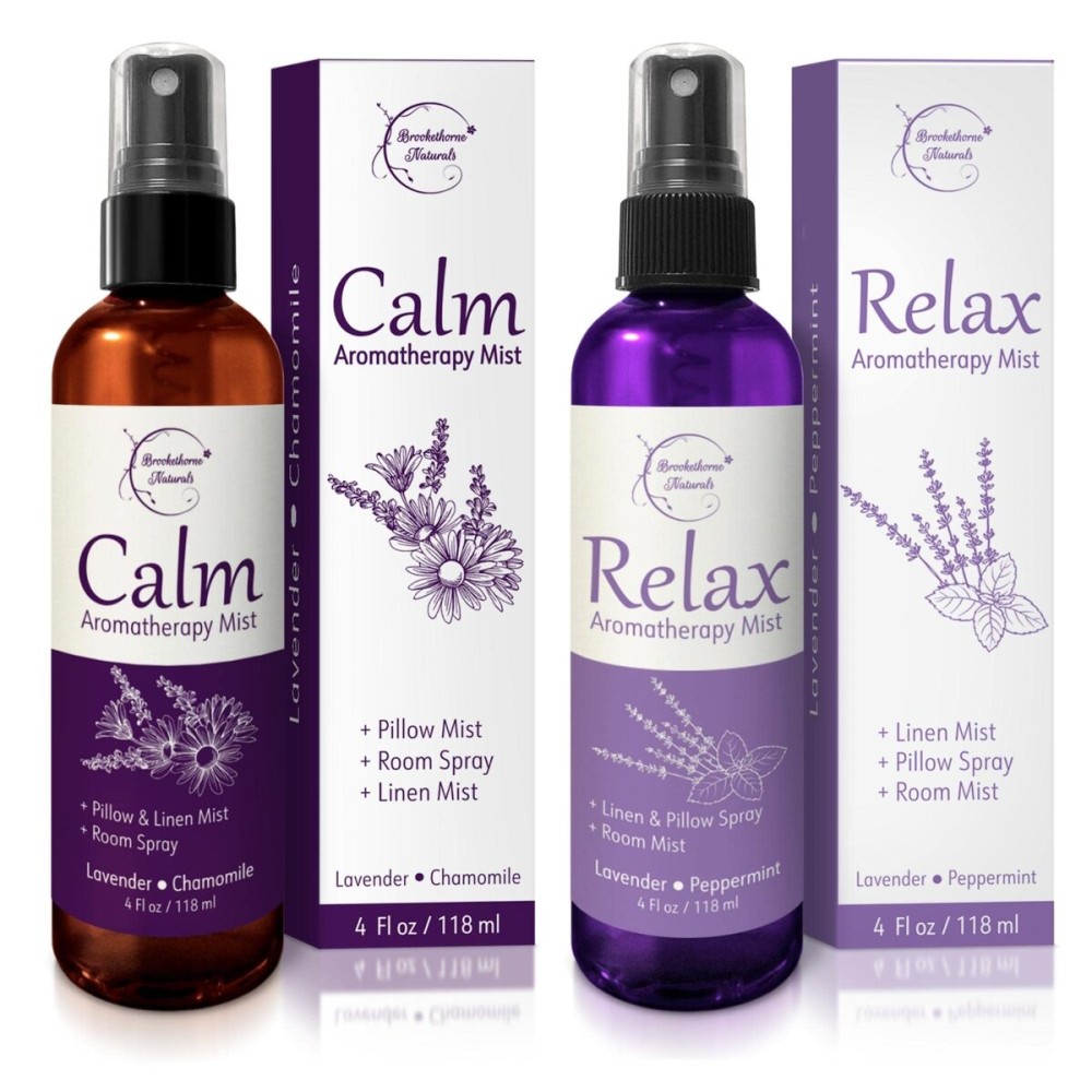 Lavender Spray Aromatherapy Mist Set of 2 - Natural Linen & Pillow Spray for Bedding, Essential Oil Room Mist with Lavender & Chamomile for relaxation & sleep by Brookethorne Naturals