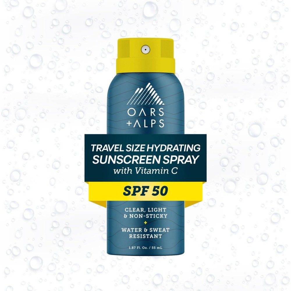 Oars + Alps Sunscreen Spray for Face & Body Spray Sunscreen Infused with Vitamin C & Antioxidants, No White Residue, Water & Sweat Resistant, All Skin Types, Lightweight, Hydrating, SPF 50, 1.87 Oz
