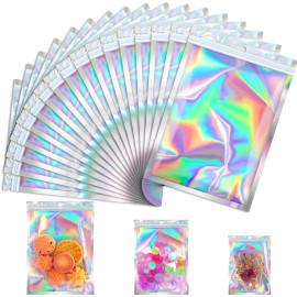 JETMORE 100 Pcs Mylar Bags, Holographic Bags, Resealable Bag for Small Business, Packaging, Sample Bag for Pen, Gift, Jewelry, Snack, Bracelets, Mothers Day Gifts (5.5x7.9in)