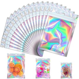 JETMORE 100 Pcs Mylar Bags, Holographic Bags, Smell Proof Bags, Resealable Bags for Small Business, Sample Bags, Sealable Bags for Packaging Gift, Jewelry, Candy, Bracelets, Party Favor (2.8x3.9in)
