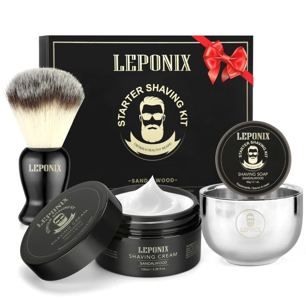 Mens Shaving Kit, The Ultimate Secret Santa Gift Set - Include Shaving Soap, Brush, Cream & Bowl - Premium Aftershave Christmas Gift Set for Him, Husband, Boyfriend - Ideal Grooming Essentials