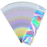 JETMORE 100 Pcs Mylar Bags - Holographic, Smell Proof, Resealable with Clear Window - Sealable for Pen, Brushes, Jewelry, Candy, Necklaces (2.4x9in)