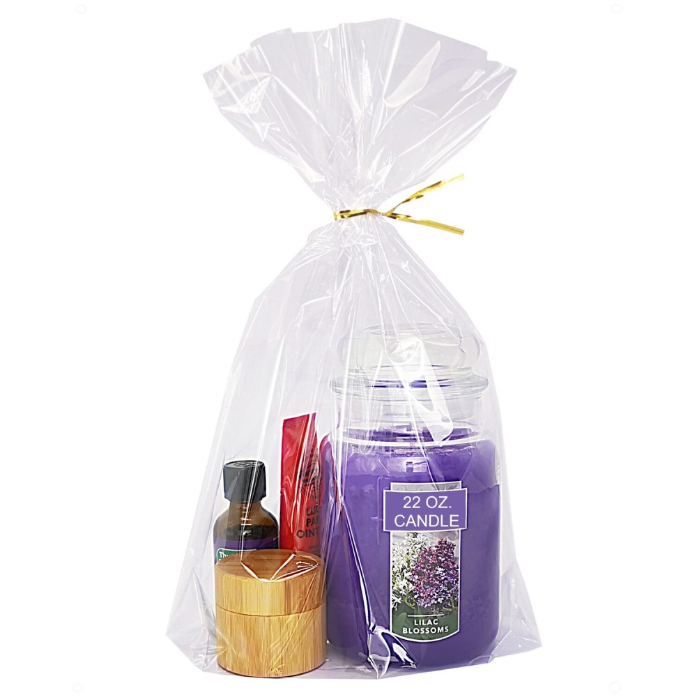 Wowfit 50 CT 12x16 inches Large Clear Bottom Gusset Cellophane Gift Bags with 6 Gold Twist Ties, Cello Packaging for Baby Showers, and Wedding Gift Wrapping