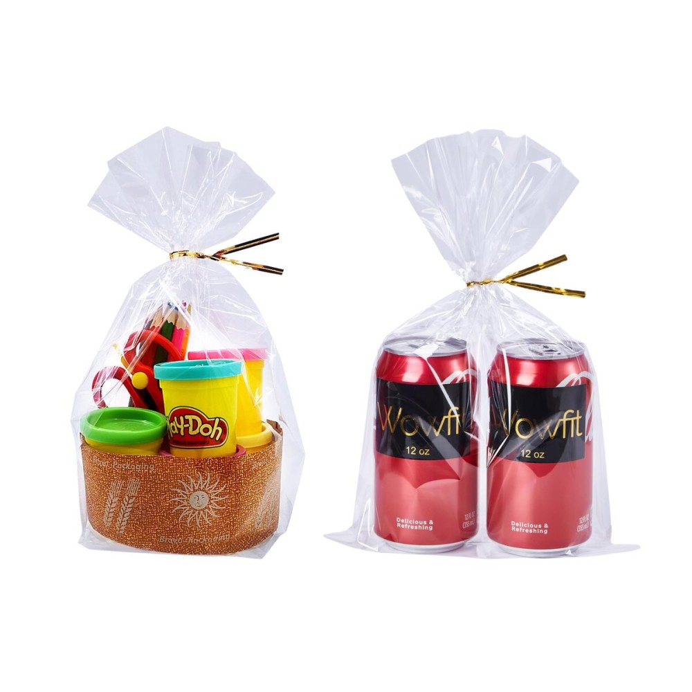 Wowfit 100 CT 8x12 Inch Clear Flat Cellophane Treat Bags with 6 Gold Twist Ties, Cello Packaging for Mugs, Dessert, Muffins, Party Favors and Gift Wrapping