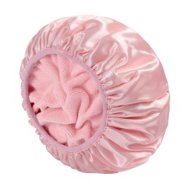 YIZIJIZI Terry Lined Shower Cap,Triple Layer Large Cap for Women,Shower Cap Reusable Waterproof,Long Thick Hair(Pink)