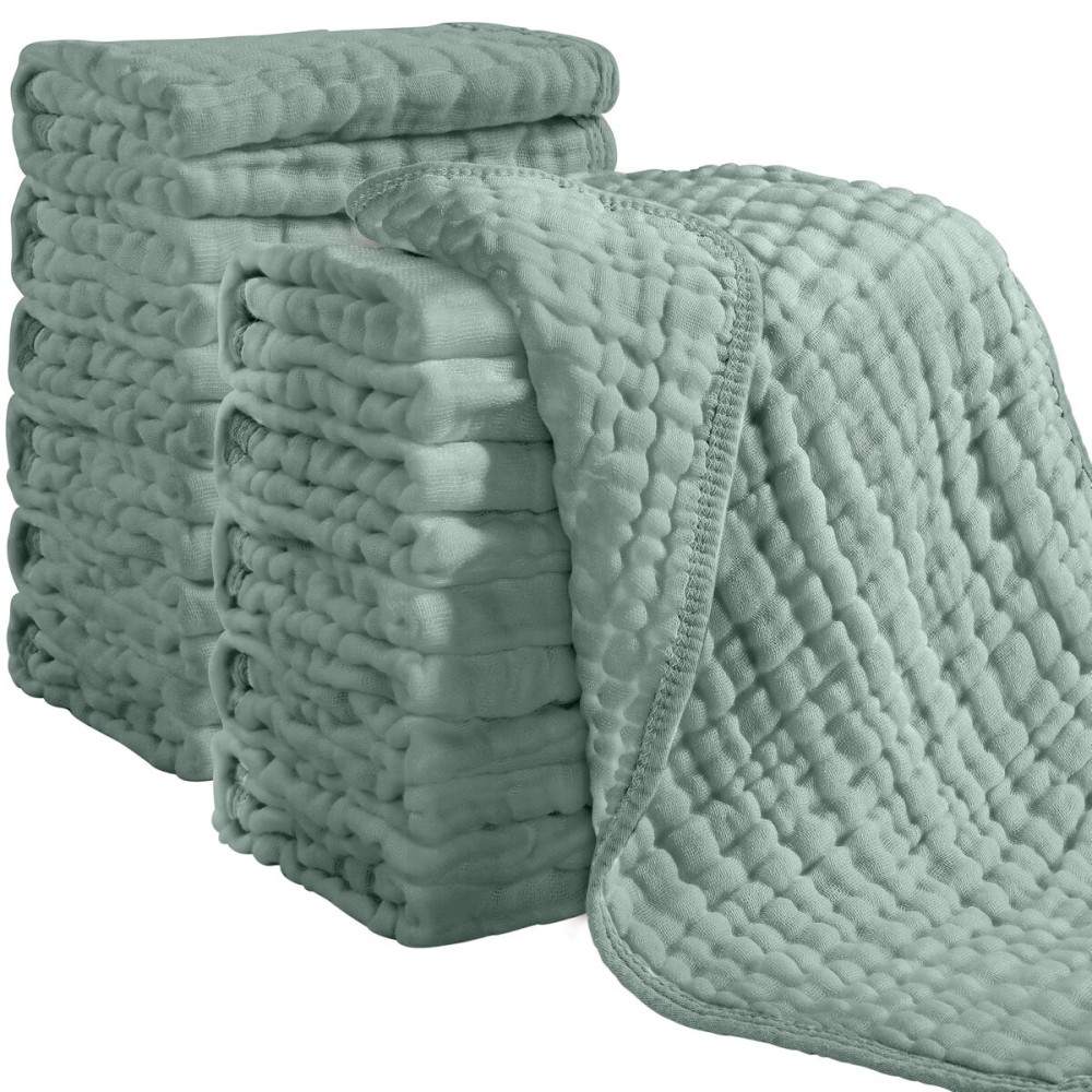 Looxii Muslin Burp Cloths 100% Cotton Muslin Cloths 12 Pack Large 20\'\'x10\'\' Extra Soft and Absorbent Baby Burping Cloth for Boys and Girls (Dark Green)