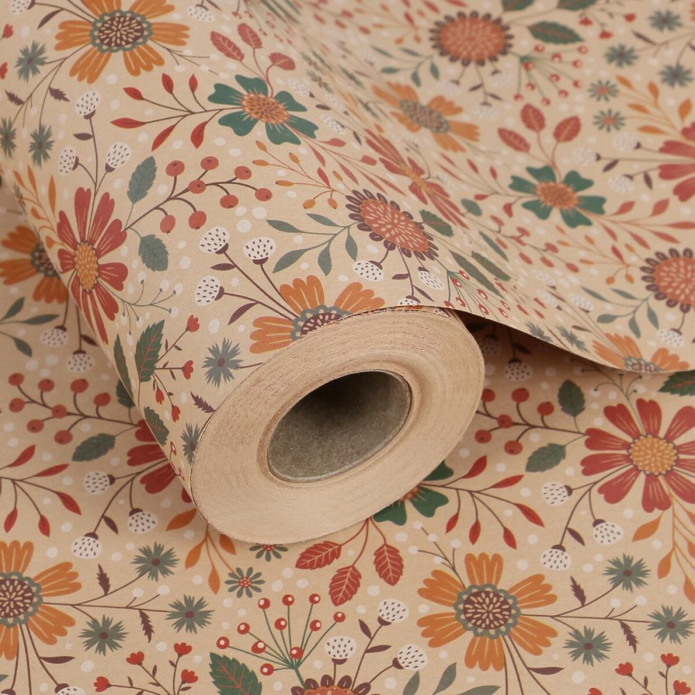 Aimyoo Floral Kraft Wrapping Paper Jumbo Roll, All Occasion Vintage Flower Gift Wrap for Wedding Birthday Bridal Shower, 17 inch x 60 ft