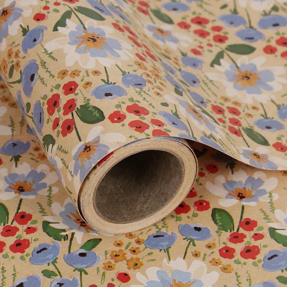 Aimyoo Watercolor Floral Kraft Wrapping Paper Roll, All Occasion Vintage Flower Gift Wrap for Wedding Birthday Bridal Shower, 17 inch x 10 ft