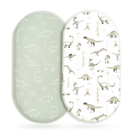 Stretch Ultra Soft Fitted Bassinet Sheet Set 2 Pack, Universal Fit for Bassinets Baby Cradle Moses Basket Oval Rectangle Mattress Safe and Snug, Dinosaur